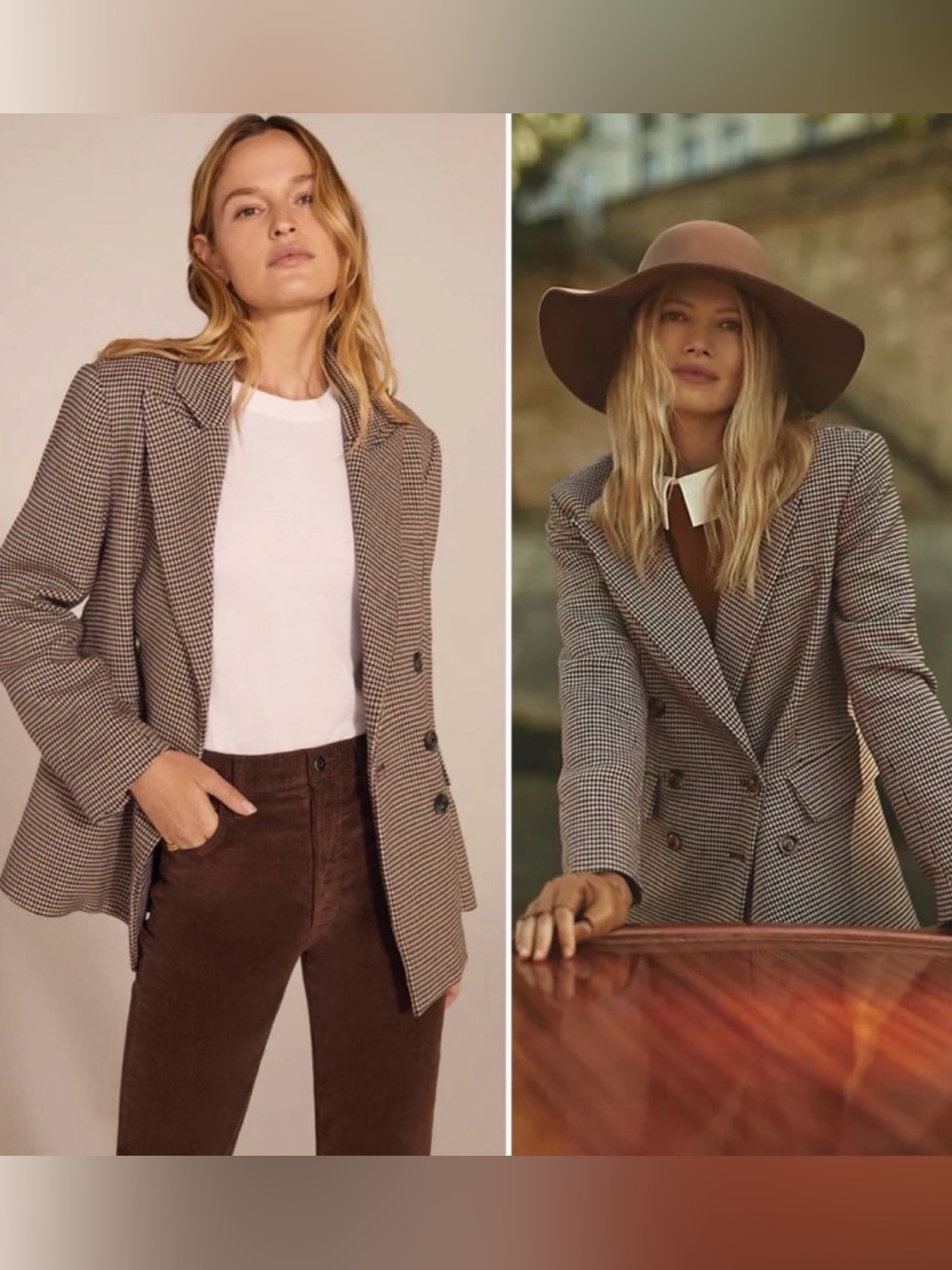NWT Favorite Daughter The Phoebe Blazer in Brown Motif Houndstooth Size Large